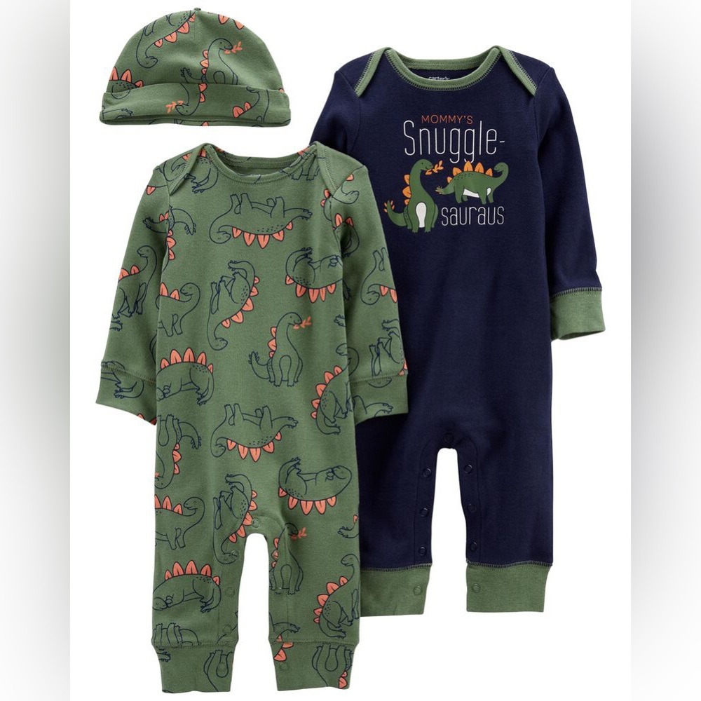 Nwt 3 piece carter’s jumpsuit dino set 6-9 months